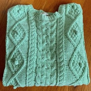 Mint Green Cable Knit Pullover Sweater